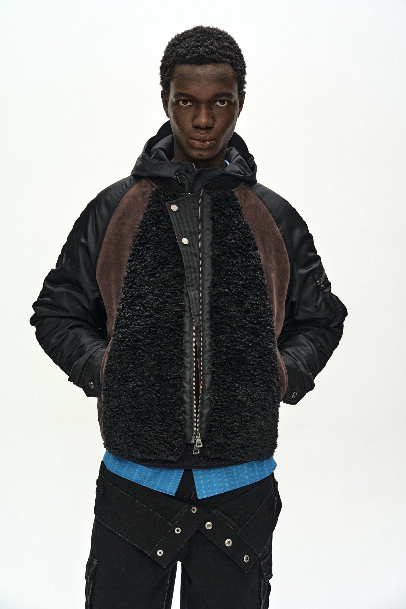 Andersson Bell - Fur Nylon Raglan Bomber Jacket (black) (Black) product image 1 | TRAB K-Fashion Australia