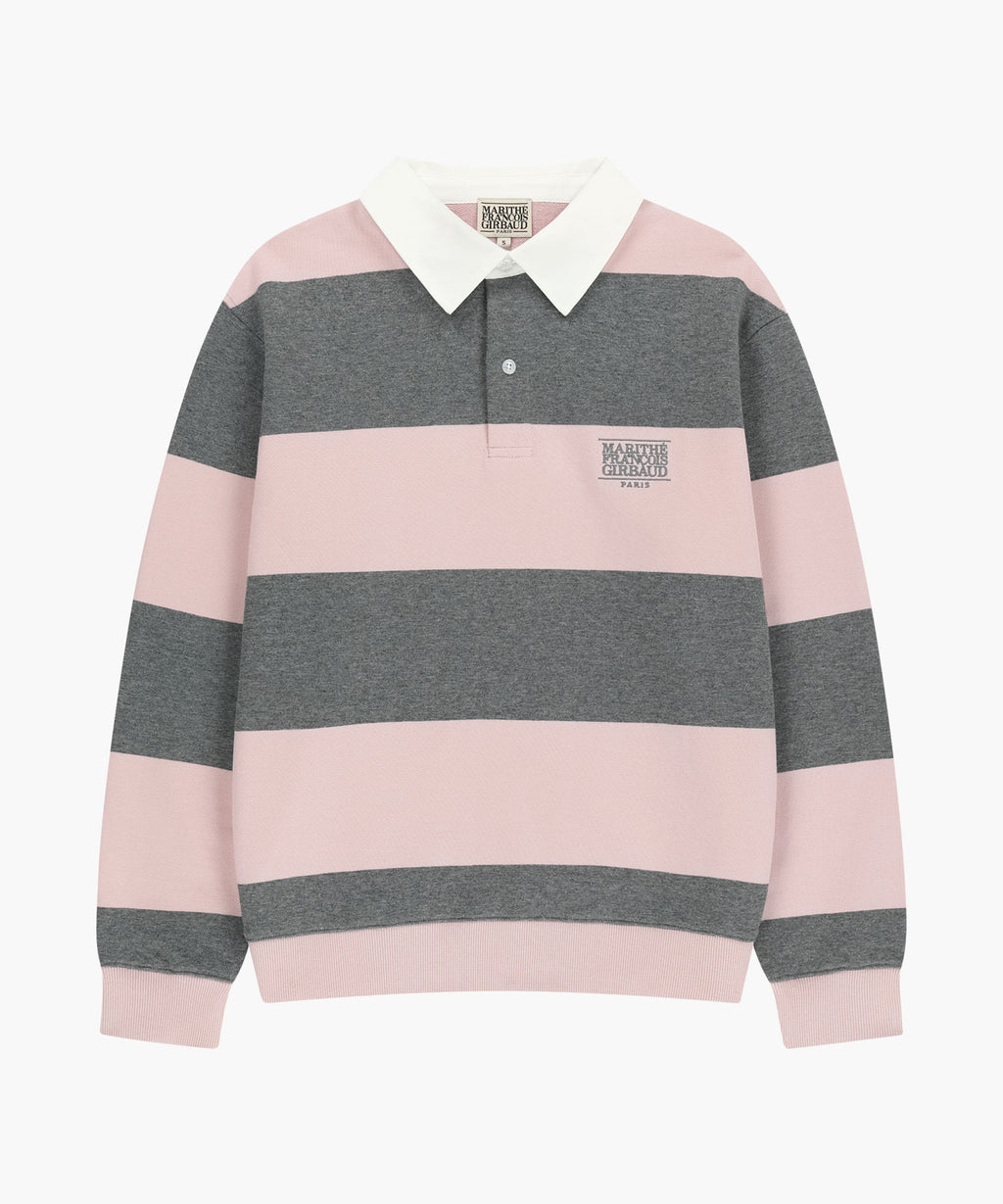 Marithe & Francois Girbaud - Small Classic Logo Rugby Stripe Sweatshirt (Light Pink) product image 5 | TRAB K-Fashion Australia