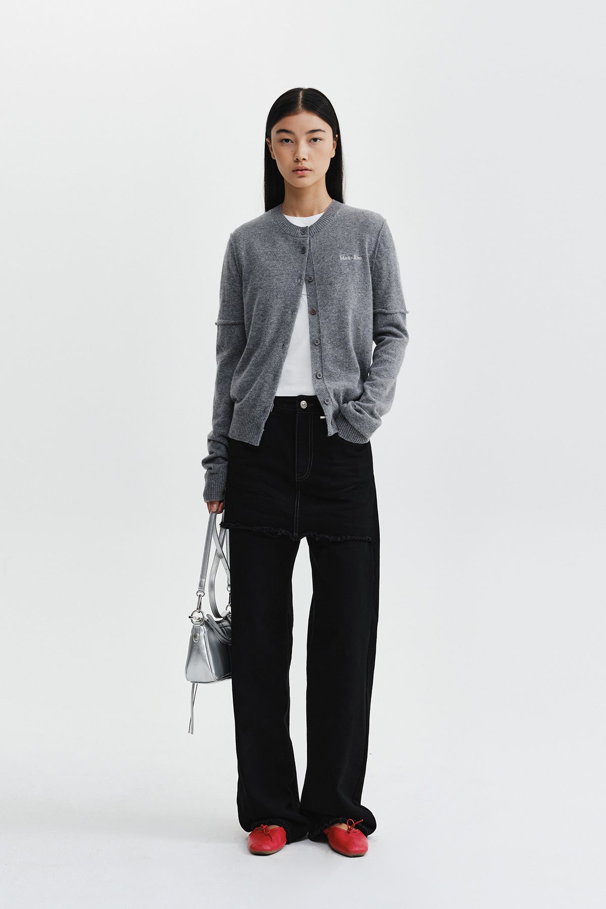 Matin Kim - Cashmere Blended Cutline Round Cardigan (Grey) product image 10 | TRAB K-Fashion Australia