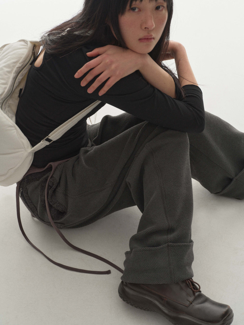 Coyseio - Ribbed Band Pants (Charcoal) product image 4 | TRAB K-Fashion Australia