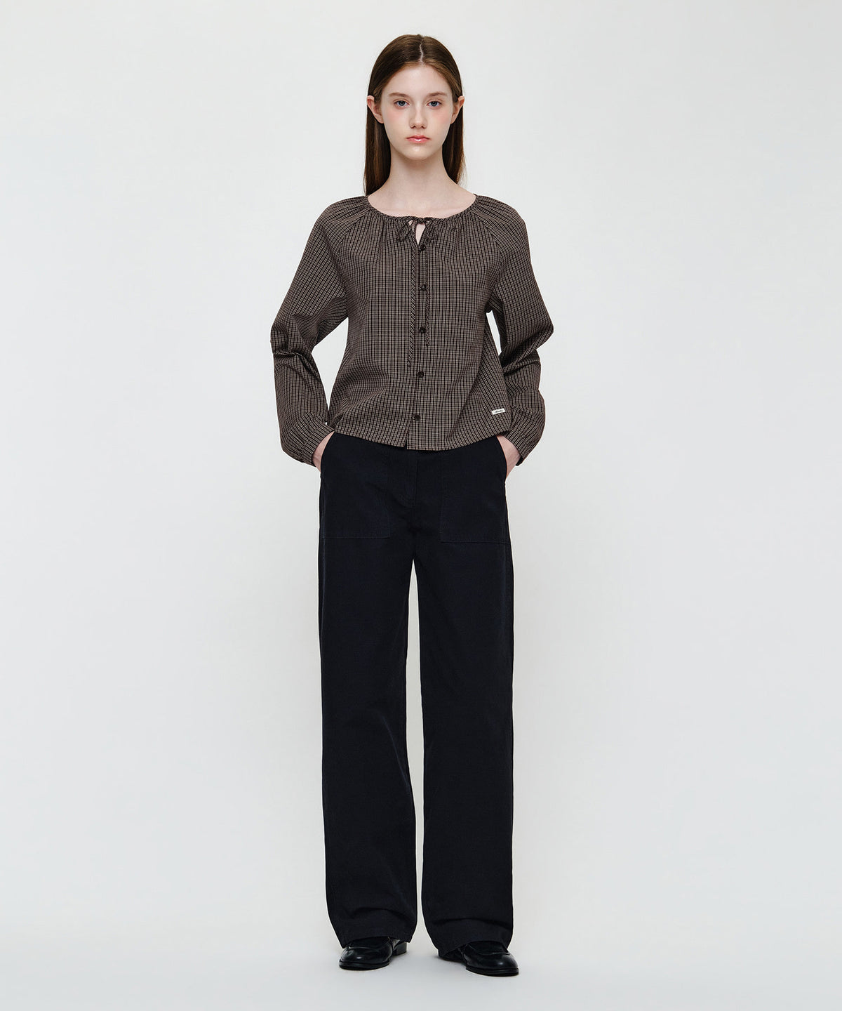 Marithe & Francois Girbaud - Check Ribbon Crop Blouse (Brown) product image 5 | TRAB K-Fashion Australia