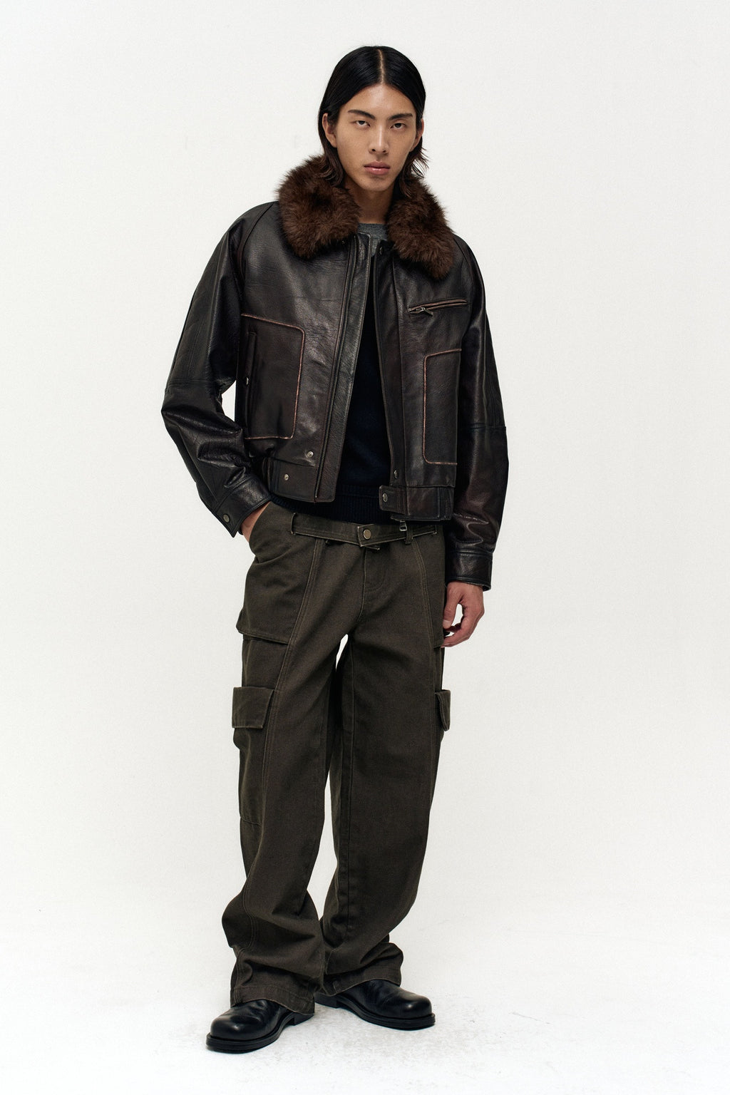 Andersson Bell - Buffalo Leather Bomber Jacket (Dark Brown) product image 4 | TRAB K-Fashion Australia