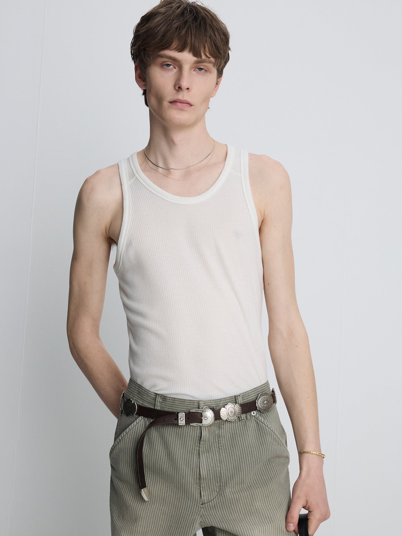 Tonywack - Silk Lyocell Rib Tank Top Japanese Fabric (White) product image 2 | TRAB K-Fashion Australia
