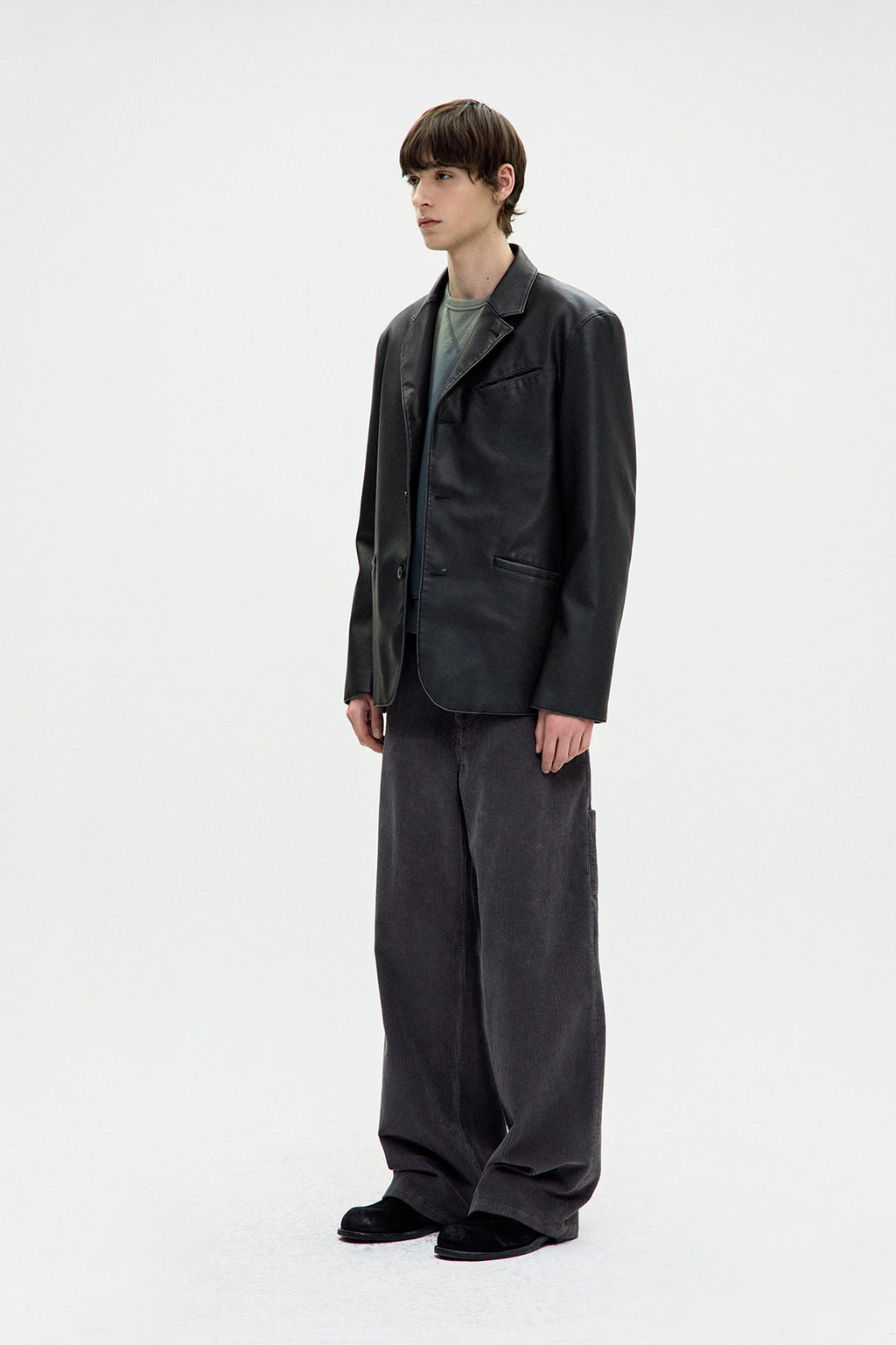Coor - Washed Fake Leather Blazer (Washed Black) product image 3 | TRAB K-Fashion Australia