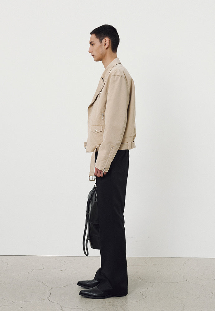 Tonywack - Garment-Washed Cotton Gabardine Biker Jacket (Faded Beige) product image 4 | TRAB K-Fashion Australia
