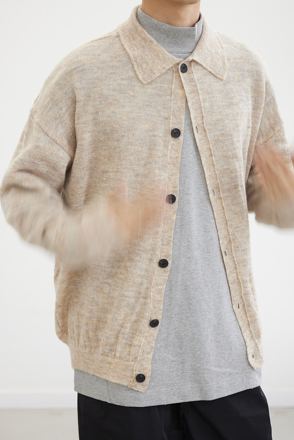 Hatchingroom - Mohair Collar Cardigan (Beige) product image 8 | TRAB K-Fashion Australia