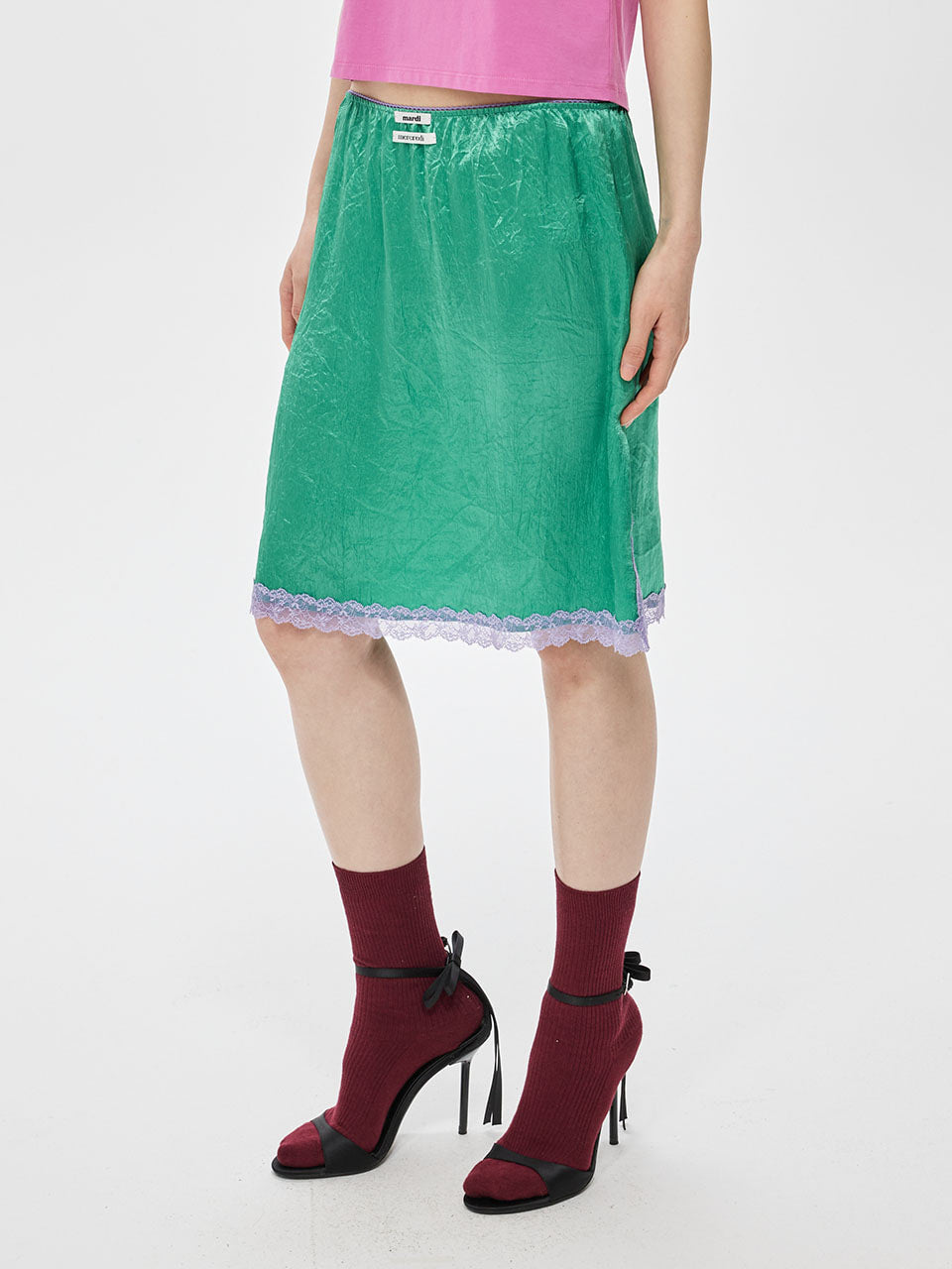 Mardi Mercredi - Satin Midi Skirt Double Label Lace (Green) product image 1 | TRAB K-Fashion Australia