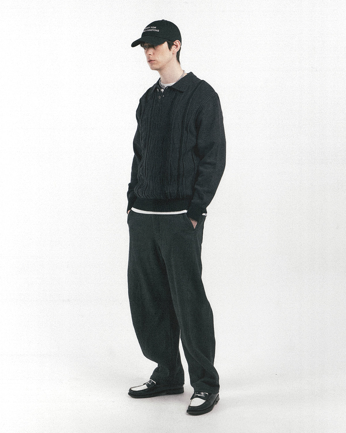 Eastlogue - Asymmetrical Cable Knit (Charcoal) product image 1 | TRAB K-Fashion Australia