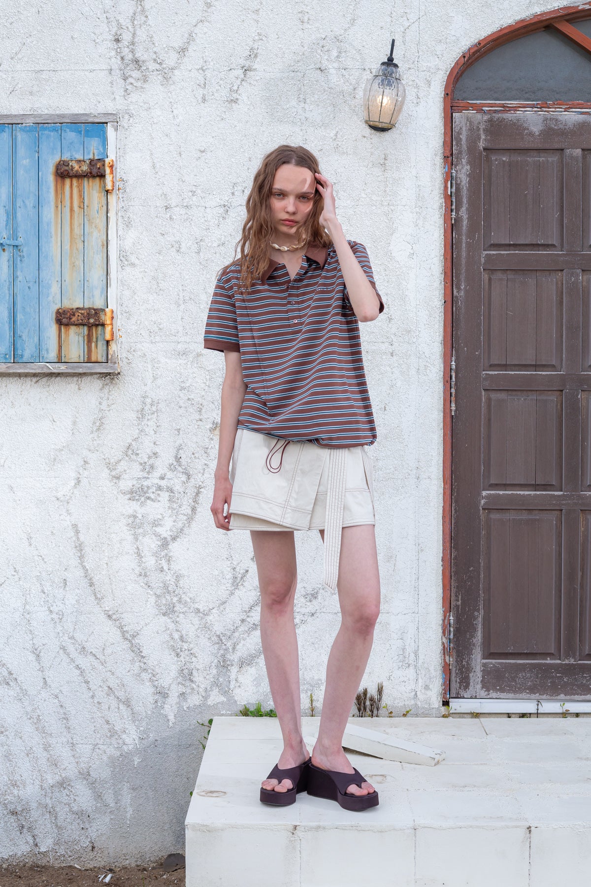 Matin Kim - Stitch Point Belted Wrap Skirt (Light Beige) product image 7 | TRAB K-Fashion Australia