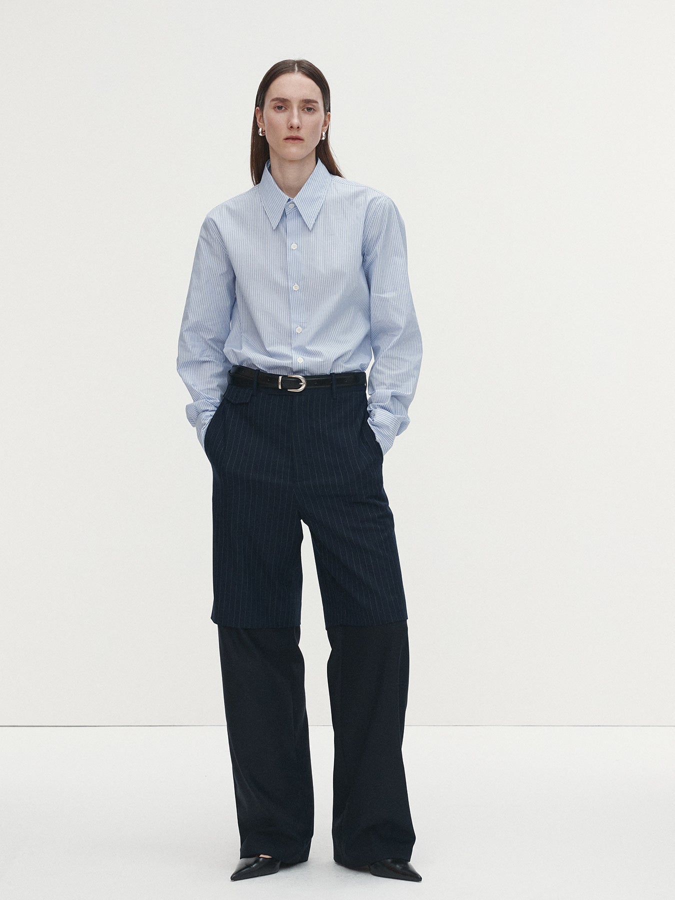 Tonywack - Striped Wool Layered Trousers (Navy Pinstripe) product image 6 | TRAB K-Fashion Australia