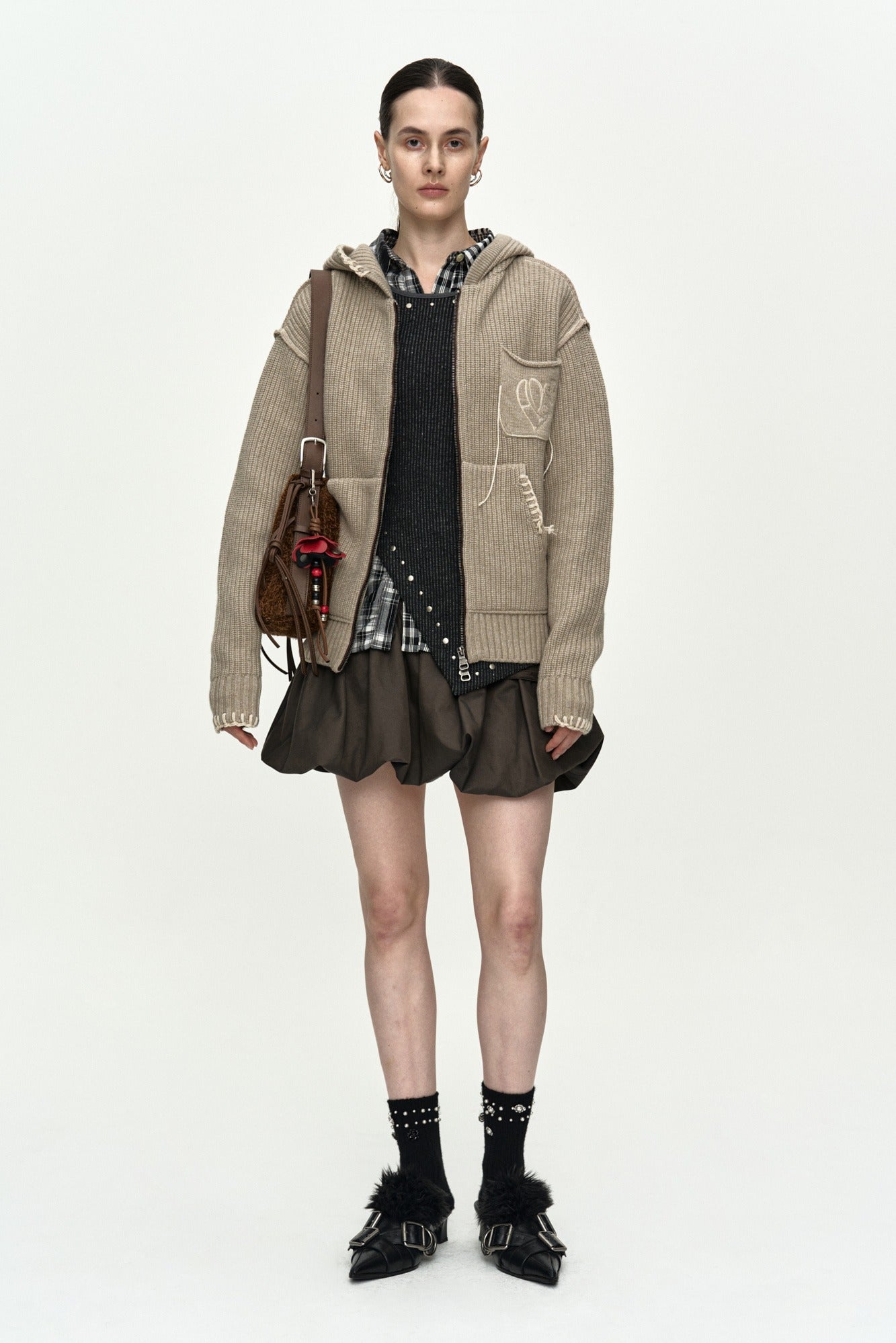 Andersson Bell - Unisex Heart Logo Hood Zip-Up Sweater (Beige) product image 1 | TRAB K-Fashion Australia