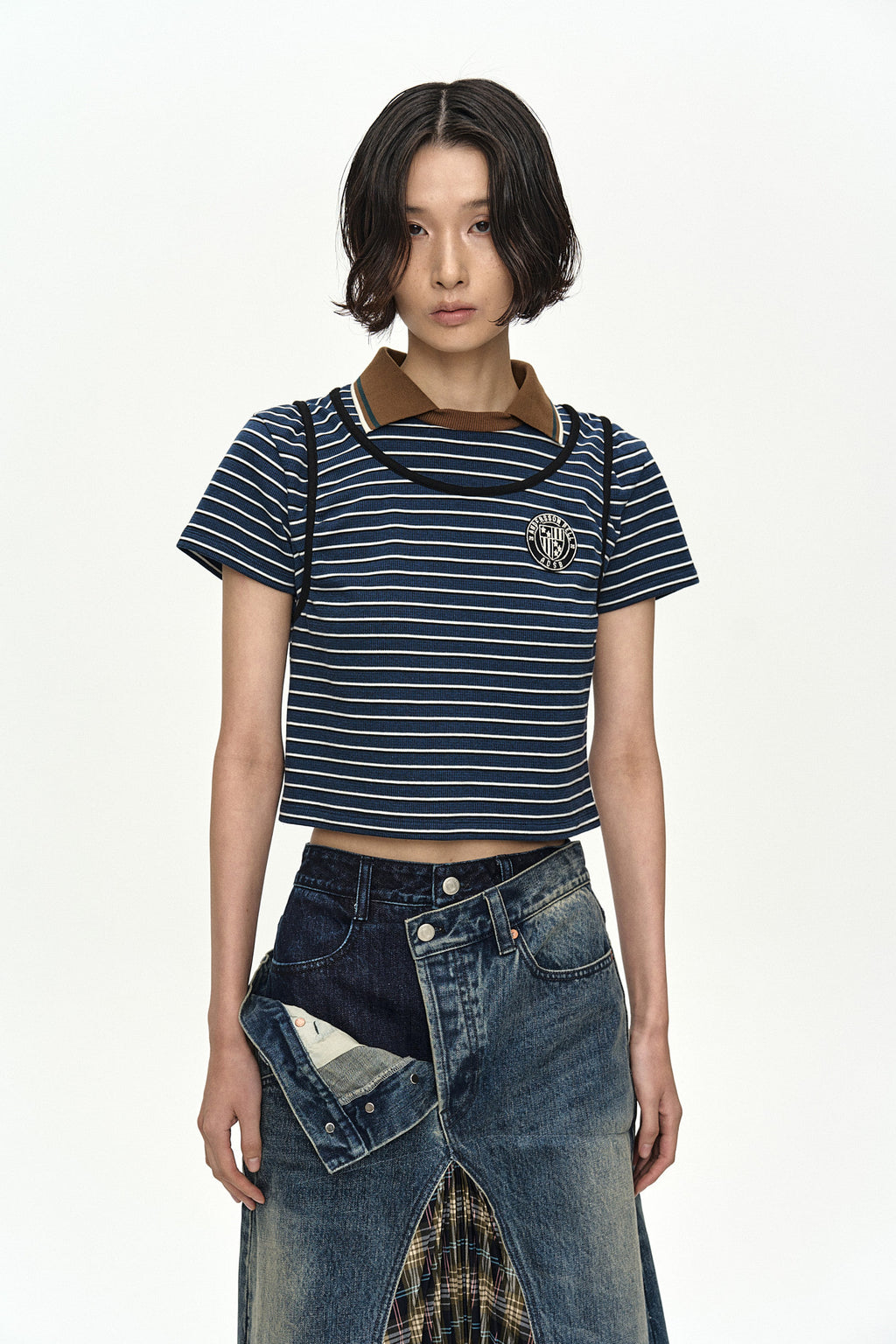 Andersson Bell - Shirring Binding Stripe Collar Top (Blue) product image 4 | TRAB K-Fashion Australia