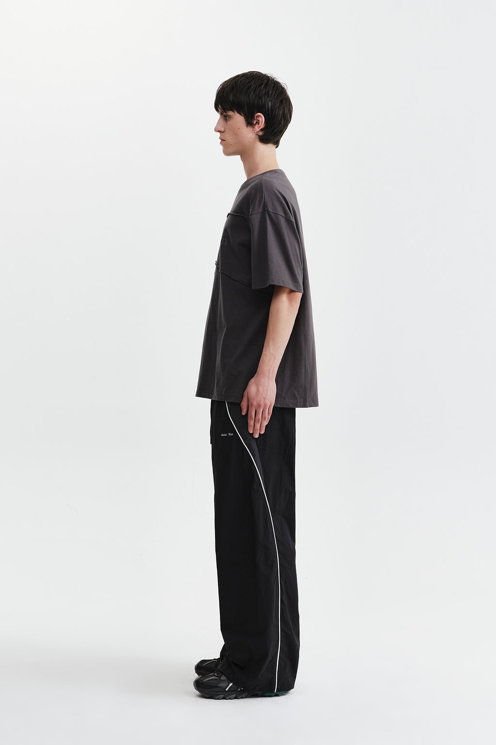 Matin Kim - Diagonal Cut Logo Top (Charcoal) product image 7 | TRAB K-Fashion Australia