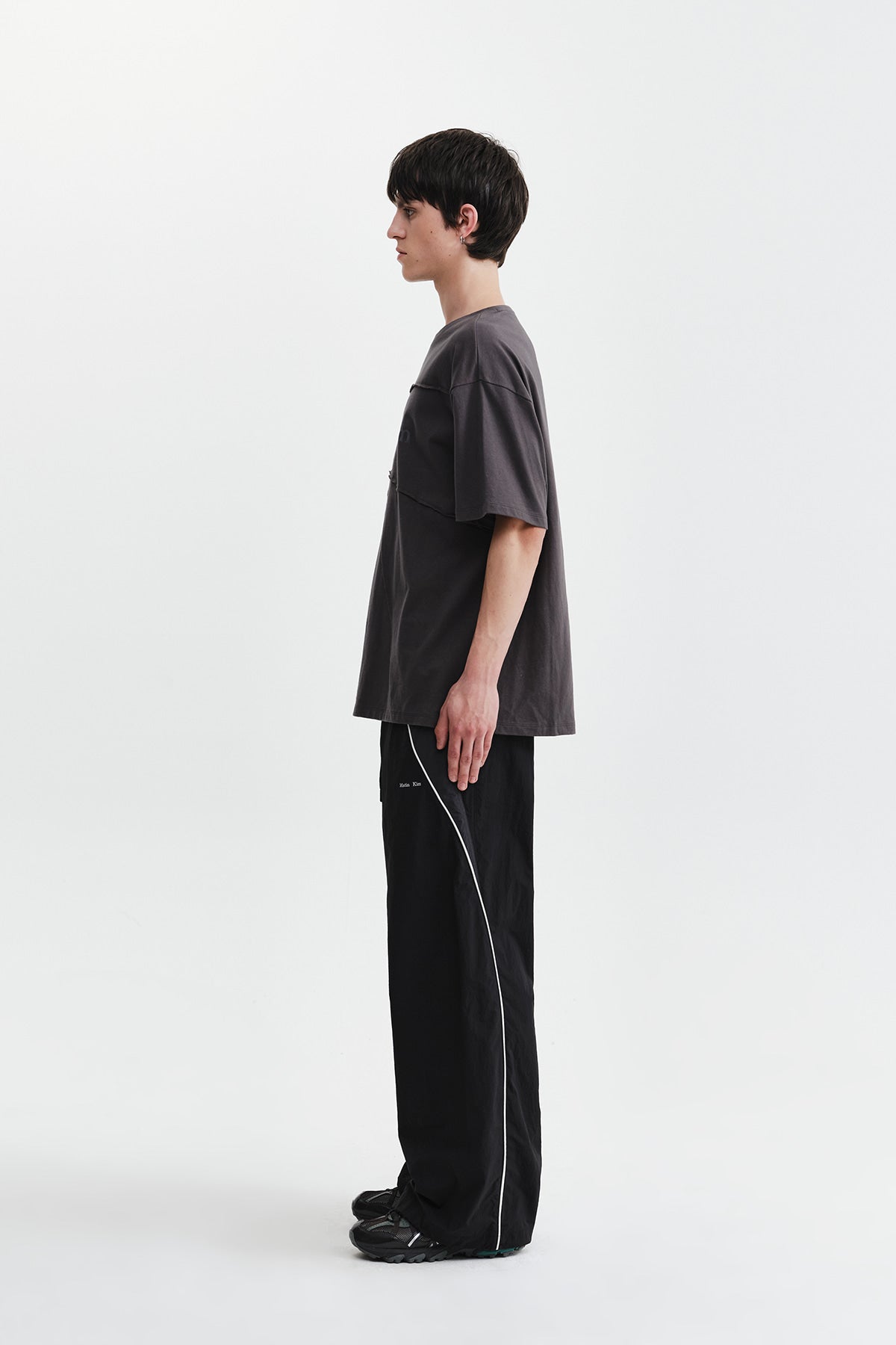 Matin Kim - Diagonal Cut Logo Top (Charcoal) product image 7 | TRAB K-Fashion Australia