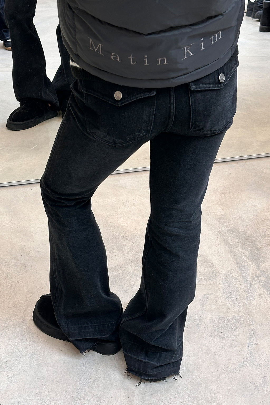 Matin Kim - Back Pocket Point Washed Boots Cut Denim Pants (Black) product image 7 | TRAB K-Fashion Australia