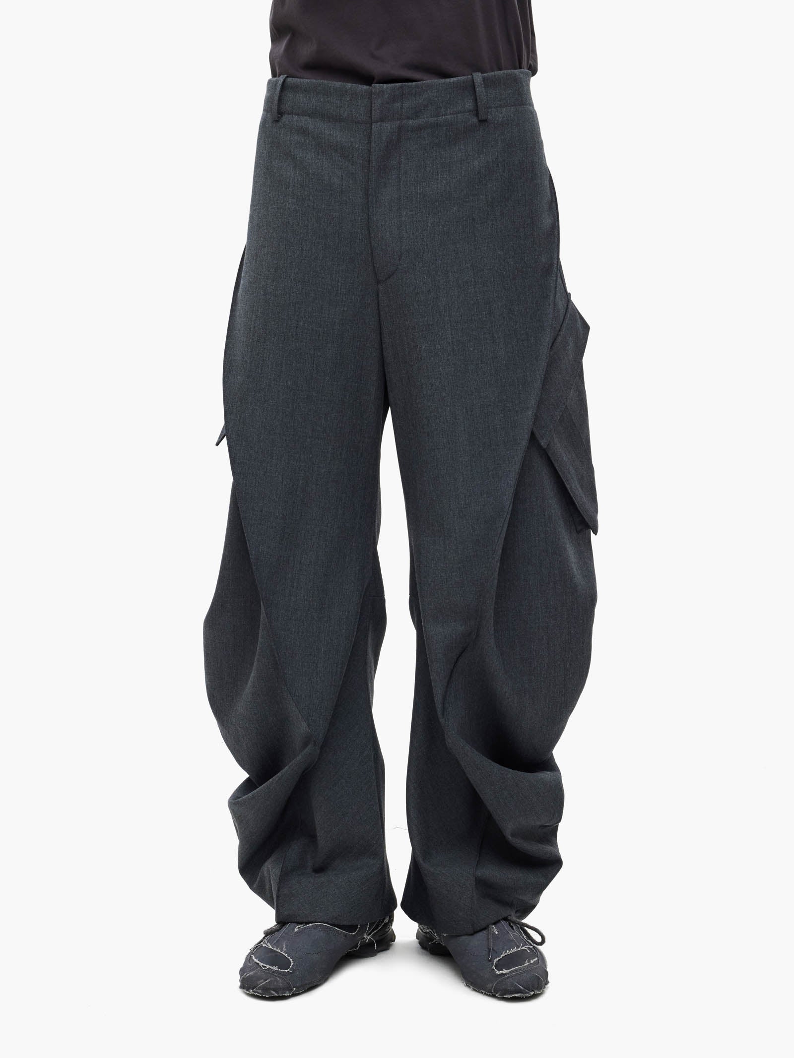 Jiyong Kim - Curved Multi Pocket Trousers (Grey) product image 3 | TRAB K-Fashion Australia