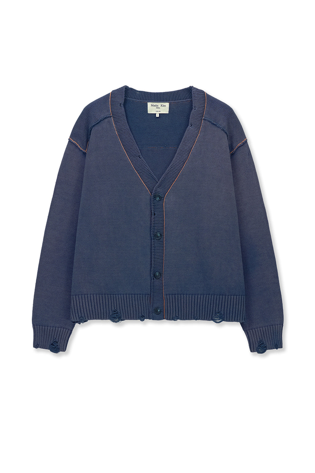 Matin Kim - Back Logo Line Point Knit Cardigan (Smoke Blue) product image 1 | TRAB K-Fashion Australia