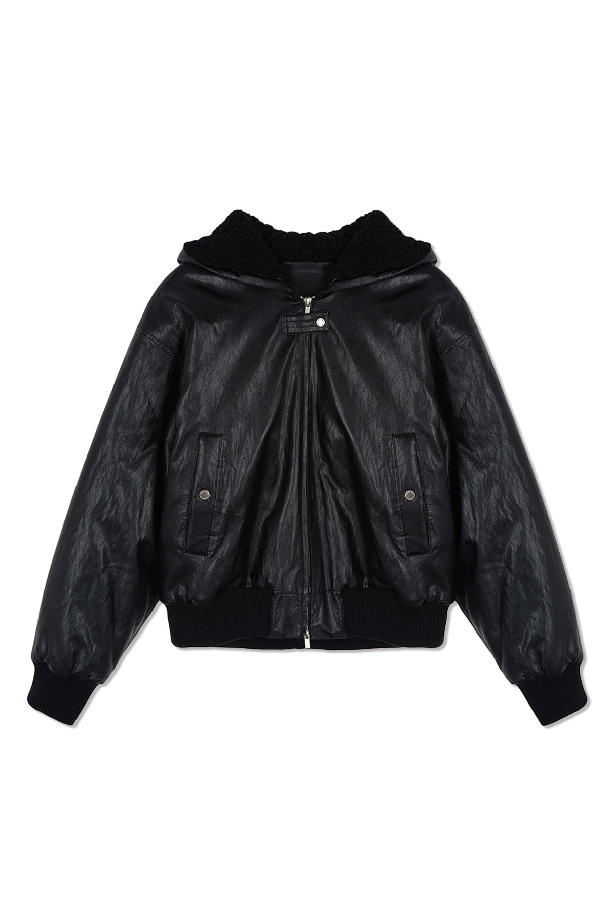 Matin Kim - Faux Leather Zip Up Hoody (Black) product image 10 | TRAB K-Fashion Australia