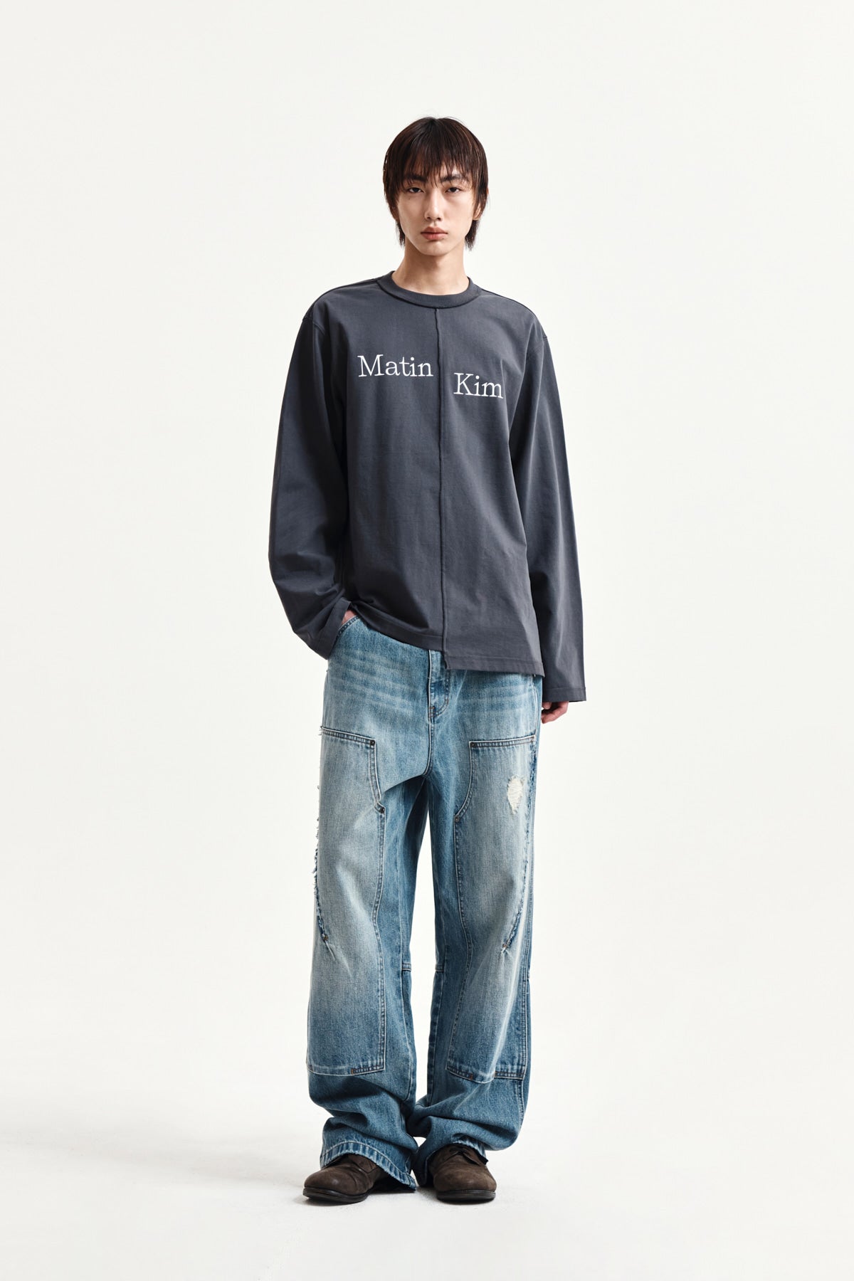 Matin Kim - Asymmetric Logo Top (Charcoal) product image 13 | TRAB K-Fashion Australia