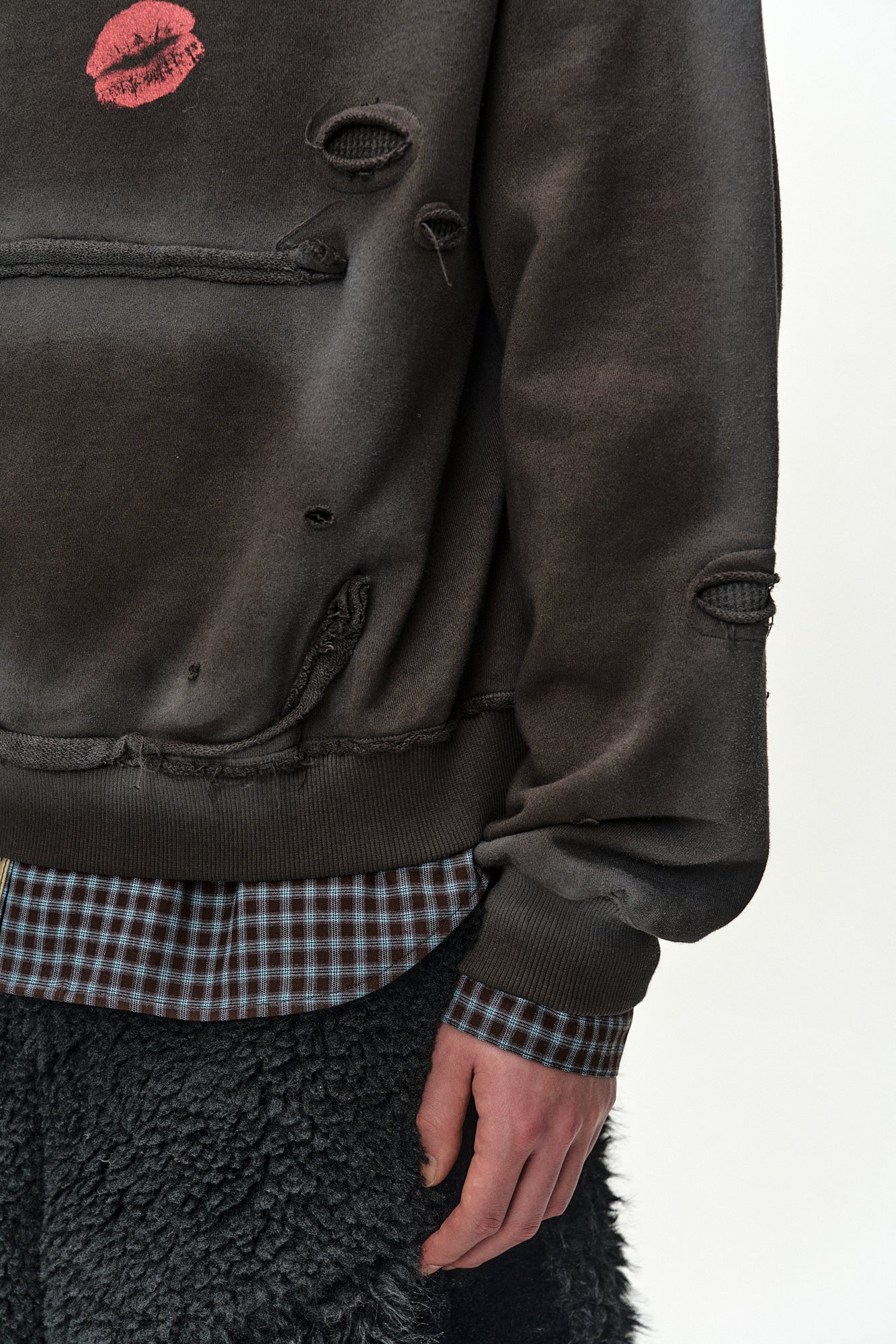Andersson Bell - (essential) Unisex Spray Washed Again Lip Hoodie (brown) (Brown) product image 8 | TRAB K-Fashion Australia