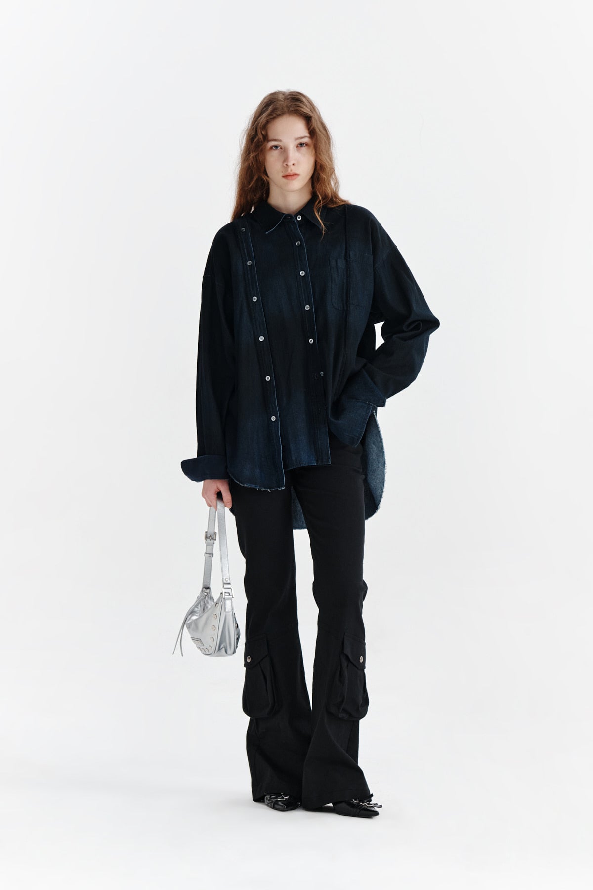 Matin Kim - Denim Cut Out Dying Shirt (Navy) product image 8 | TRAB K-Fashion Australia