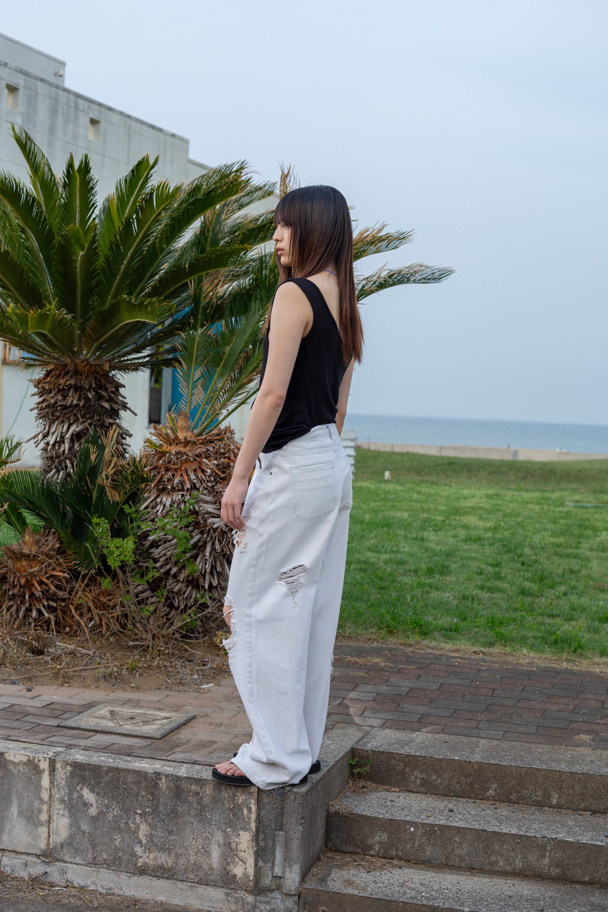 Matin Kim - Damage Point Washed Wide Denim Pants (Light Grey) product image 10 | TRAB K-Fashion Australia