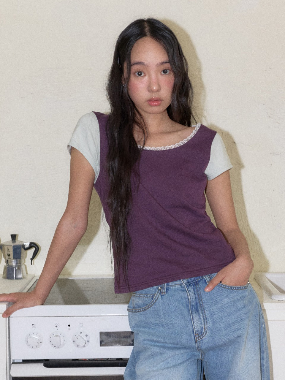 Margarin Fingers - Lace Color Point T-Shirt (Purple) product image 1 | TRAB K-Fashion Australia