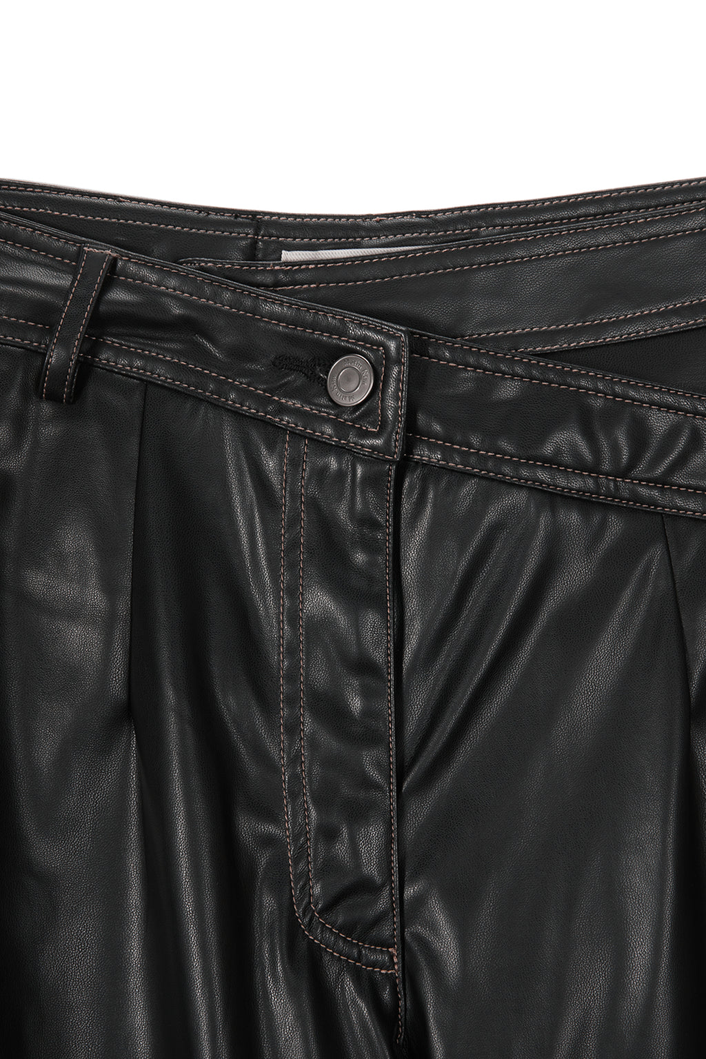 Matin Kim - Waist Unbalanced Leather Pants (Black) product image 3 | TRAB K-Fashion Australia