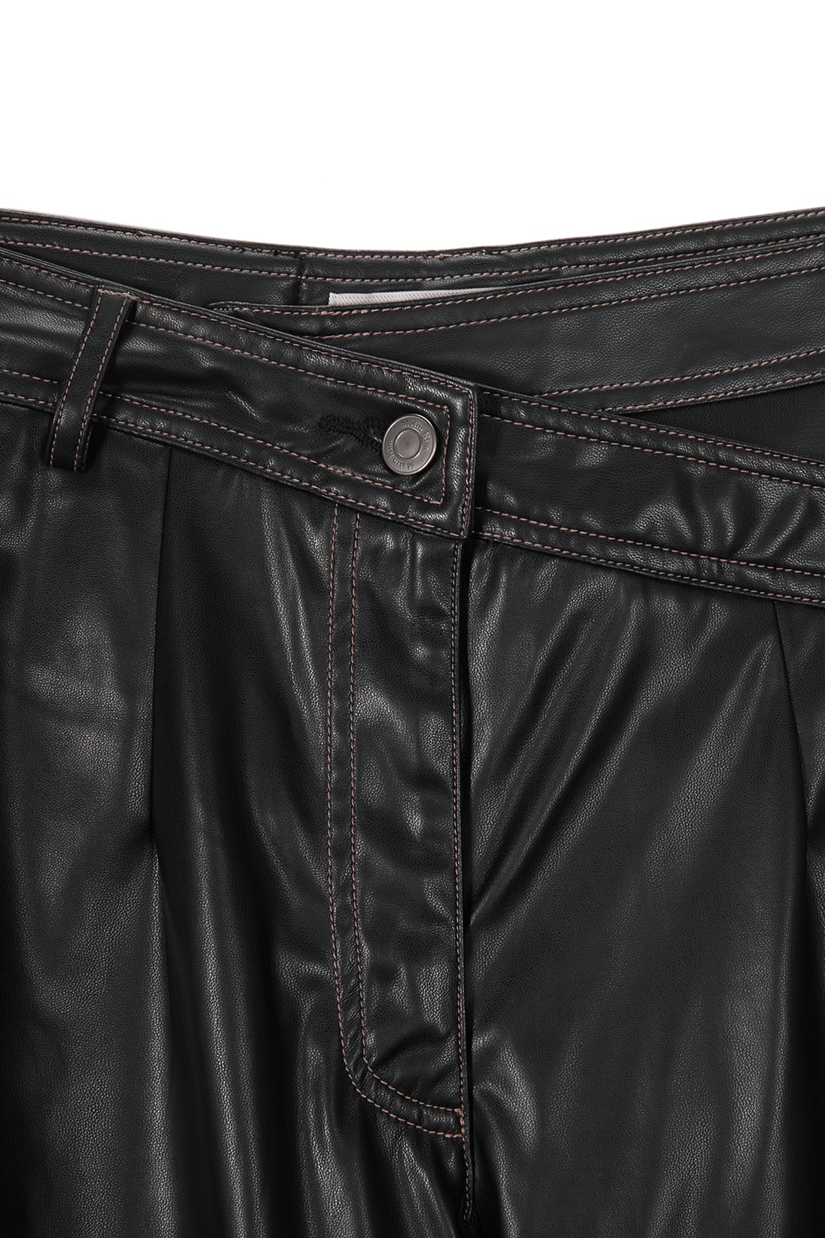 Matin Kim - Waist Unbalanced Leather Pants (Black) product image 3 | TRAB K-Fashion Australia