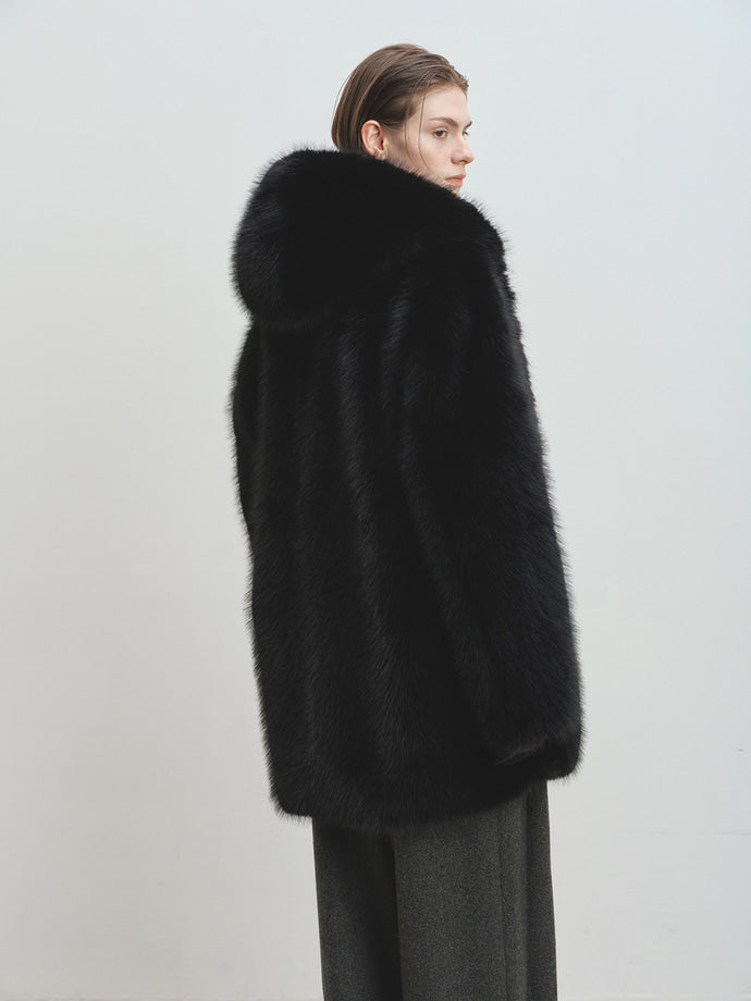 Tonywack - Faux Fur Hooded Half Coat (Black) product image 6 | TRAB K-Fashion Australia