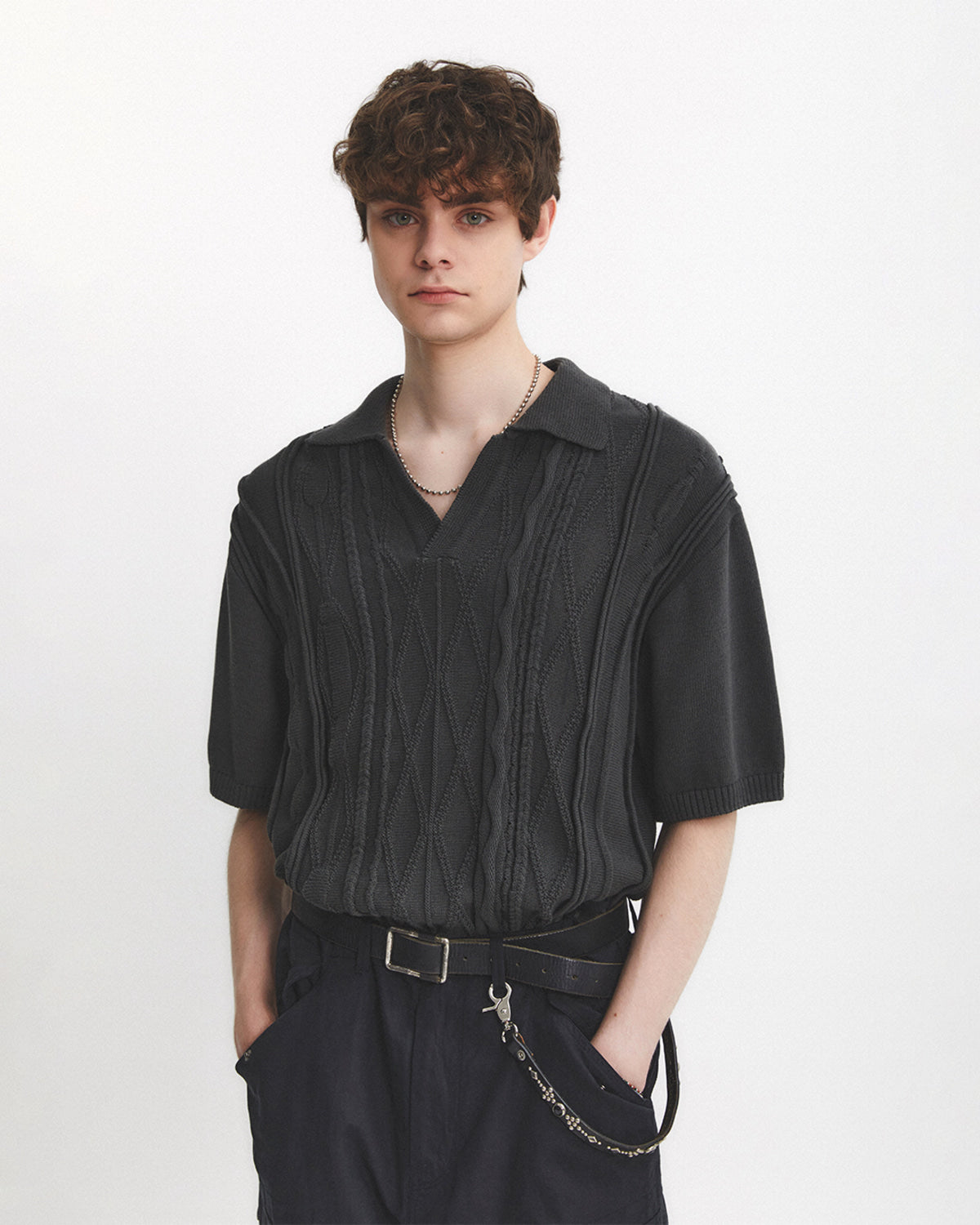Eastlogue - Asymmetrical Cable Half Knit (Charcoal) product image 3 | TRAB K-Fashion Australia