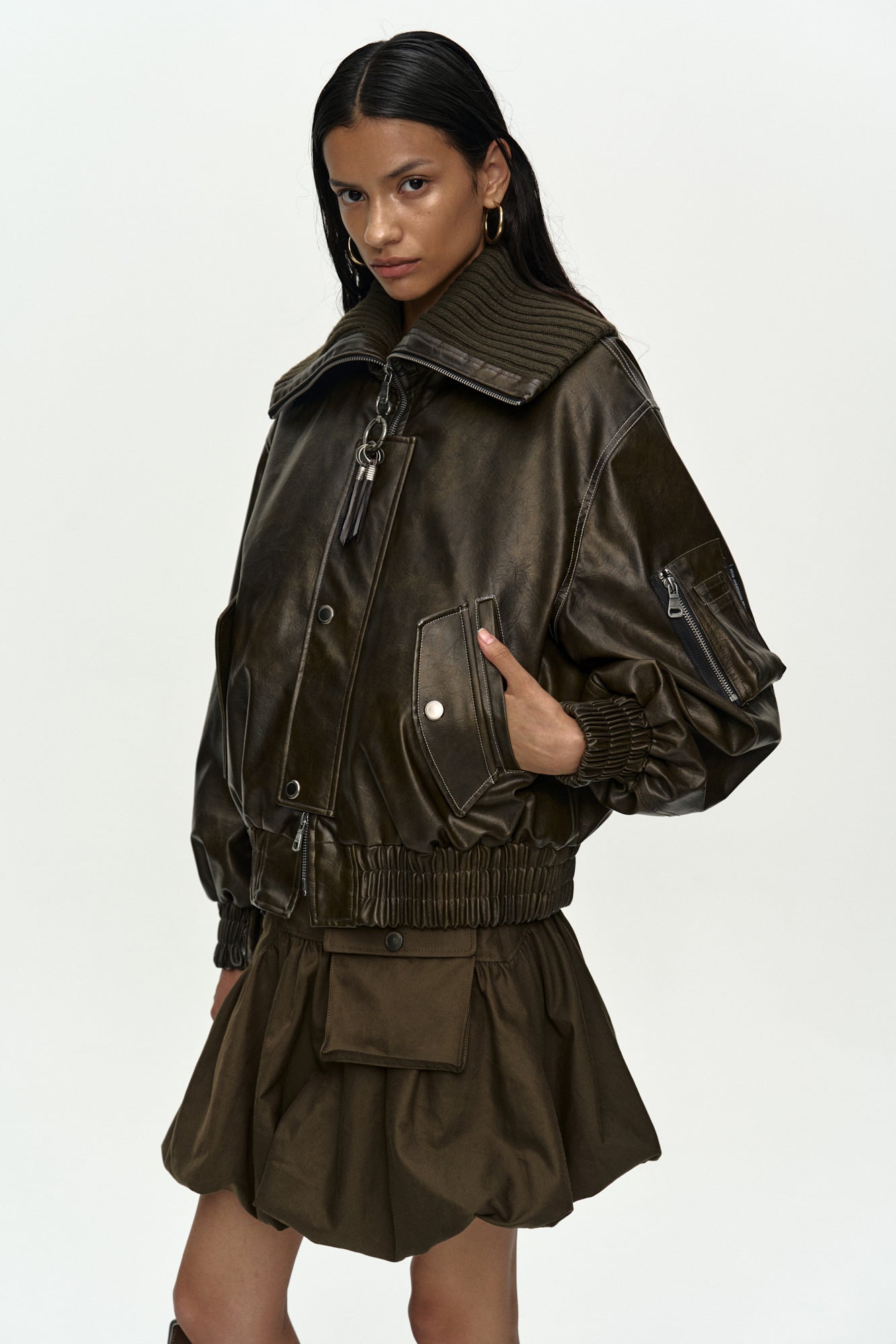 Andersson Bell - Knit-Collar Ma-1 Bomber Jacket (Khaki) product image 8 | TRAB K-Fashion Australia