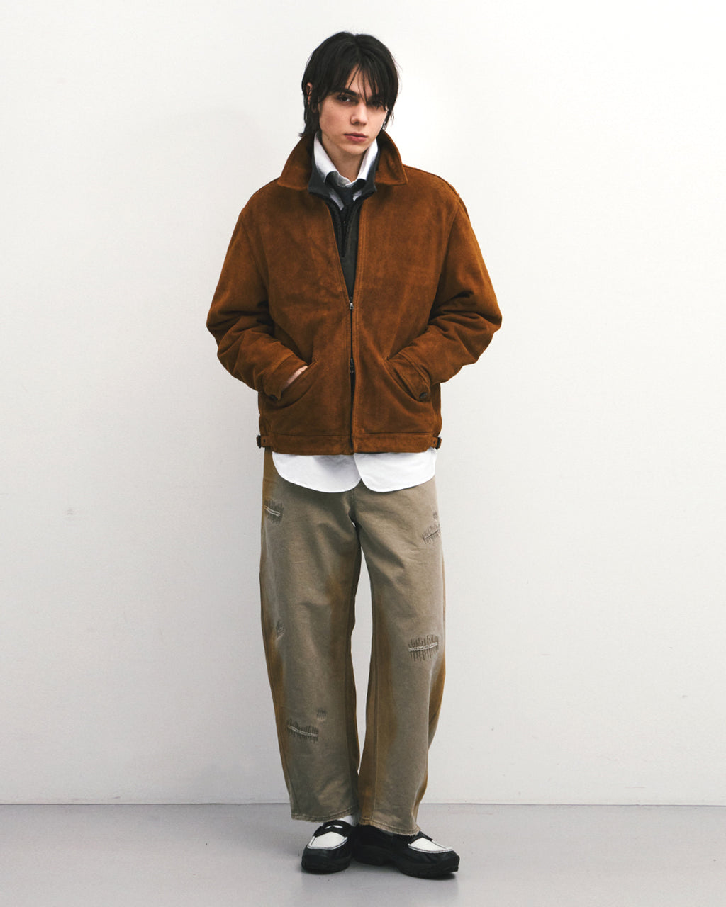 Eastlogue - Sporting Leather Jacket (Beige Suede) product image 1 | TRAB K-Fashion Australia
