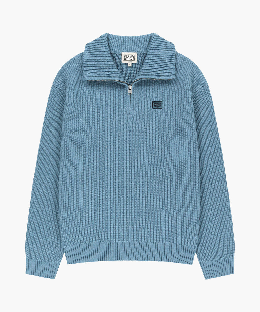 Marithe & Francois Girbaud - Small Classic Logo Oversized Half Zip-up Knit (Sky Blue) product image 6 | TRAB K-Fashion Australia