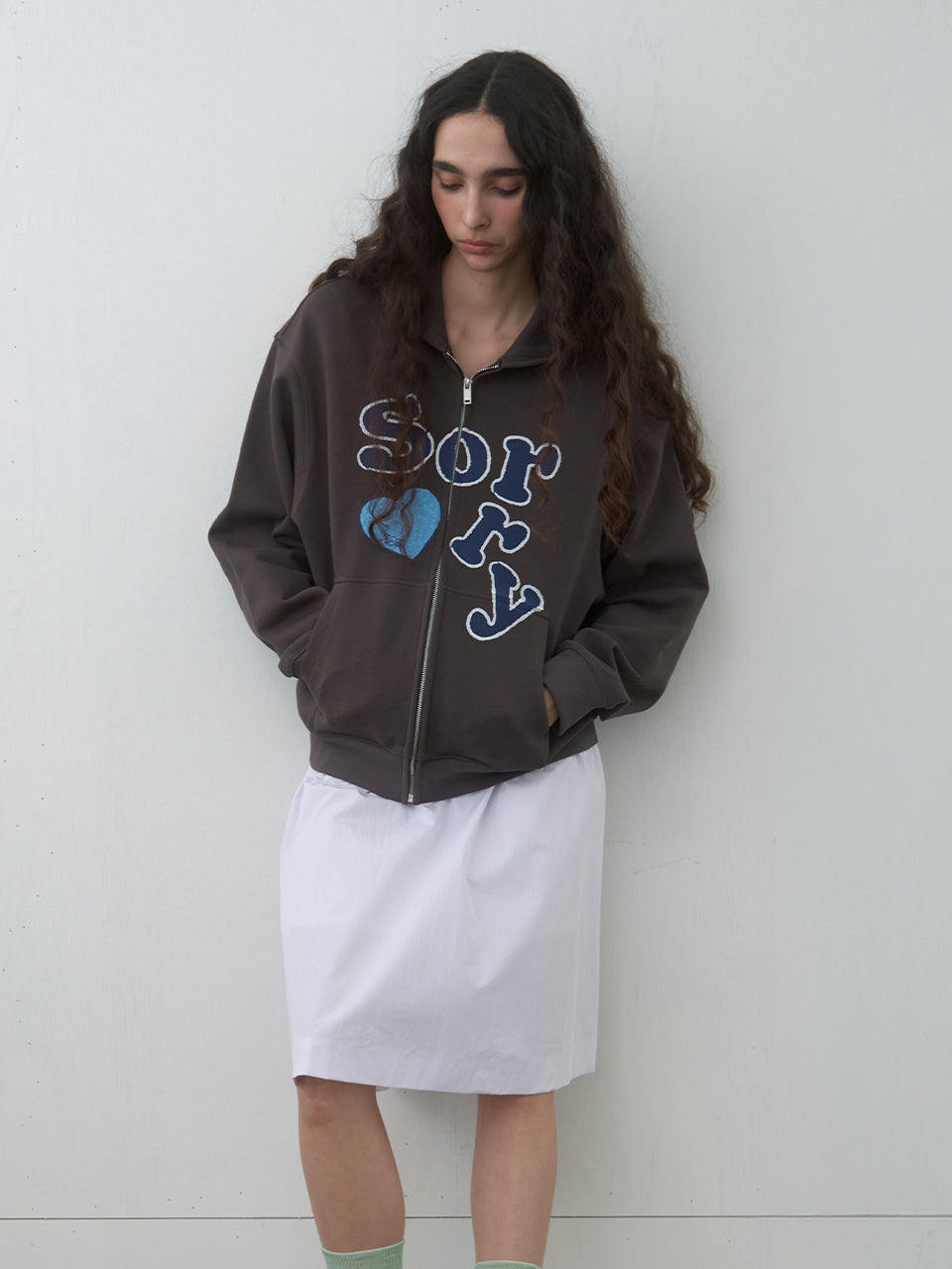 Kijun - SORRY Zip-Up Hoodie (Charcoal) product image 6 | TRAB K-Fashion Australia