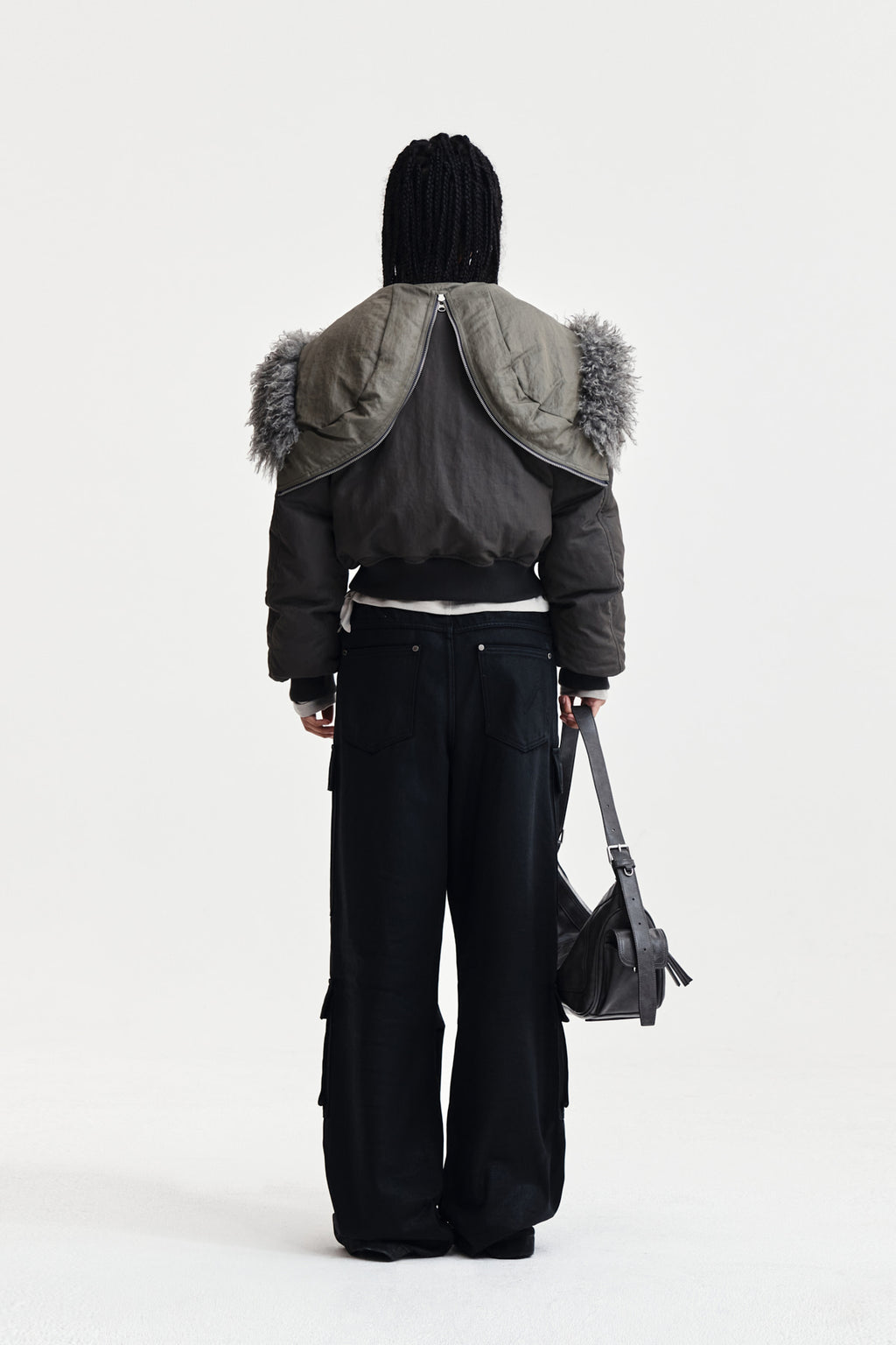 Matin Kim - Fur Hoody Bomber Down Jumper (Dark Grey) product image 6 | TRAB K-Fashion Australia