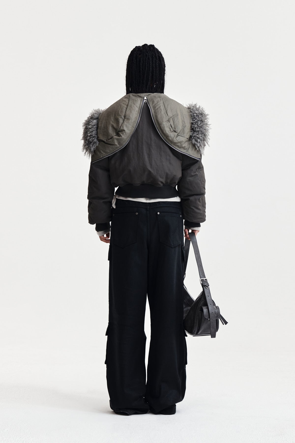 Matin Kim - Fur Hoody Bomber Down Jumper (Dark Grey) product image 6 | TRAB K-Fashion Australia