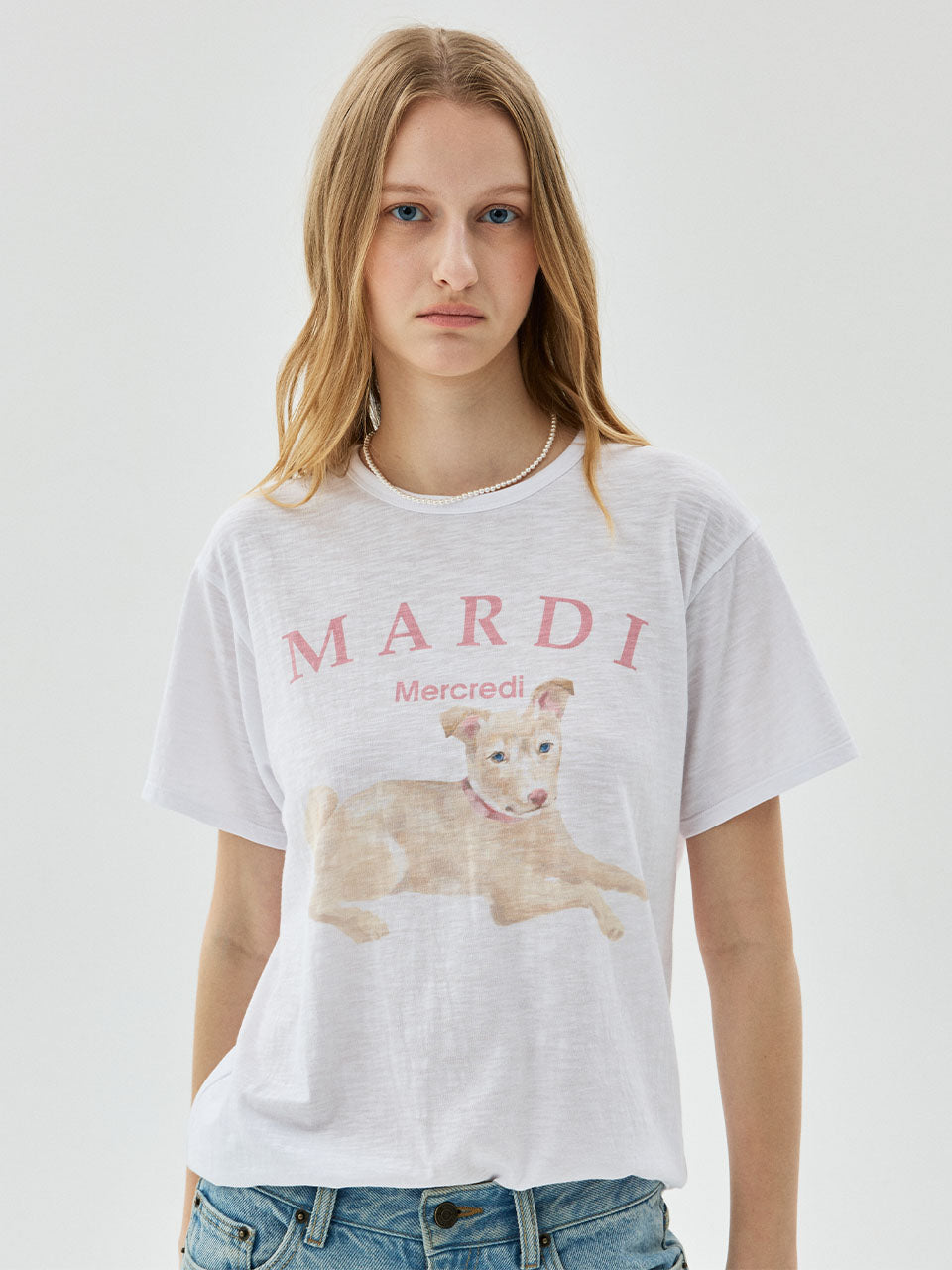 Mardi Mercredi - Slub Cotton Tshirt Nez Tout Rose 01 (White Indipink) product image 1 | TRAB K-Fashion Australia