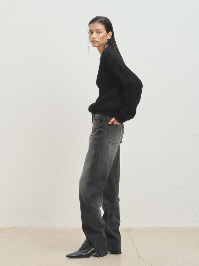 Tonywack - Kid Mohair Distressed Ribbed Sweater (Black) product image 2 | TRAB K-Fashion Australia