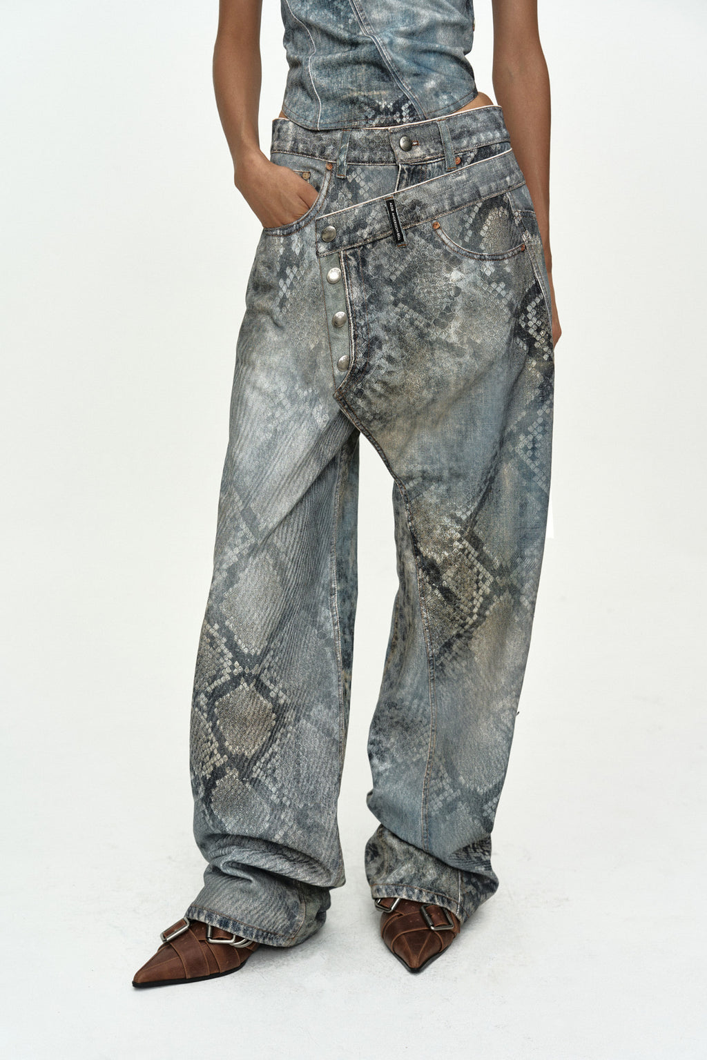 Andersson Bell - Python Fade Denim Printed Overlay Jeans (Blue) product image 6 | TRAB K-Fashion Australia