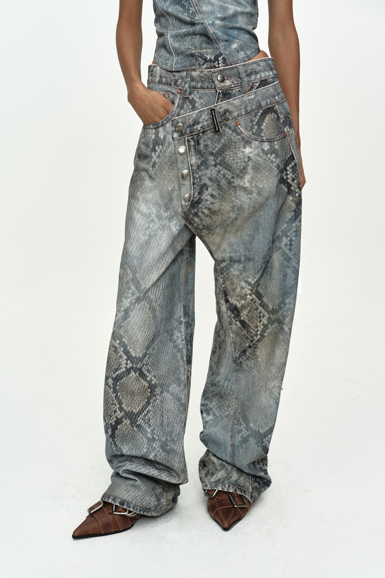 Andersson Bell - Python Fade Denim Printed Overlay Jeans (Blue) product image 6 | TRAB K-Fashion Australia