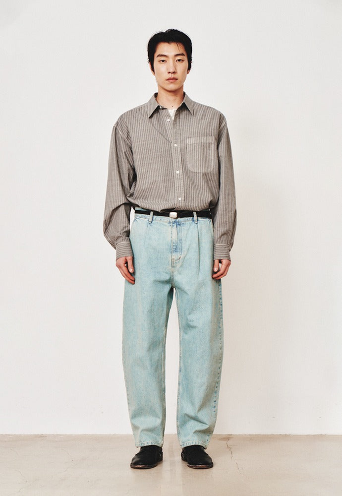 Art if acts - One Tuck Curve Denim Pants (Washed Light Blue) product image 1 | TRAB K-Fashion Australia