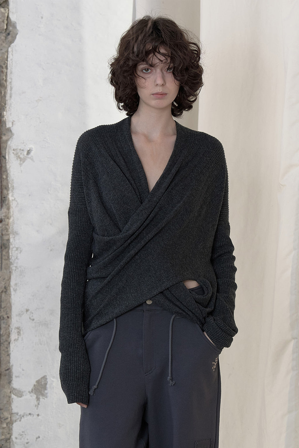 Deinet - Fluid Knit Drape Cardigan (Charcoal) product image 6 | TRAB K-Fashion Australia