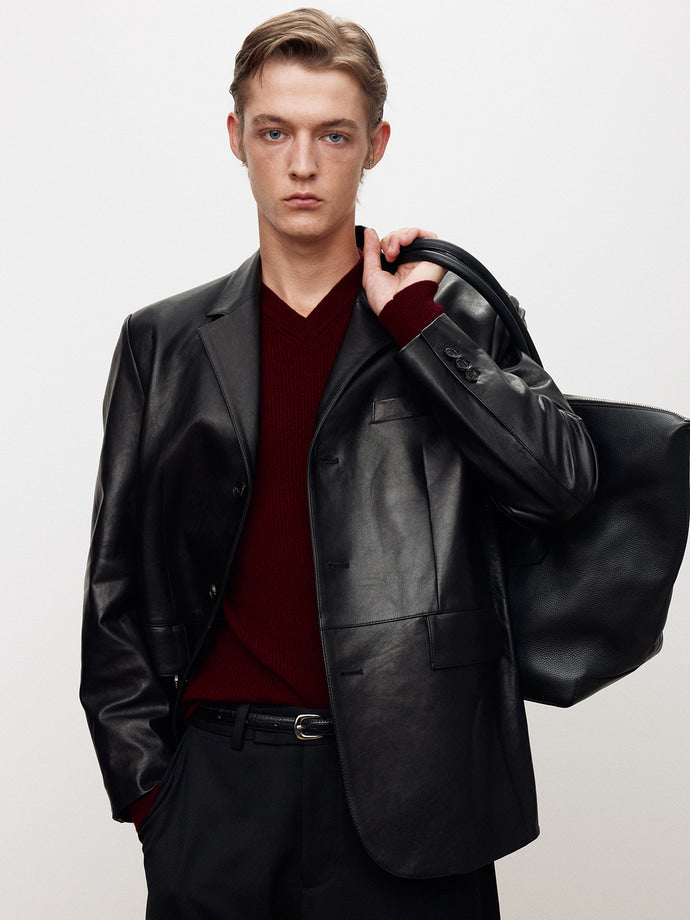 Tonywack - Vegetable Tanned Lamb Leather Tailored Jacket (Black) product image 1 | TRAB K-Fashion Australia