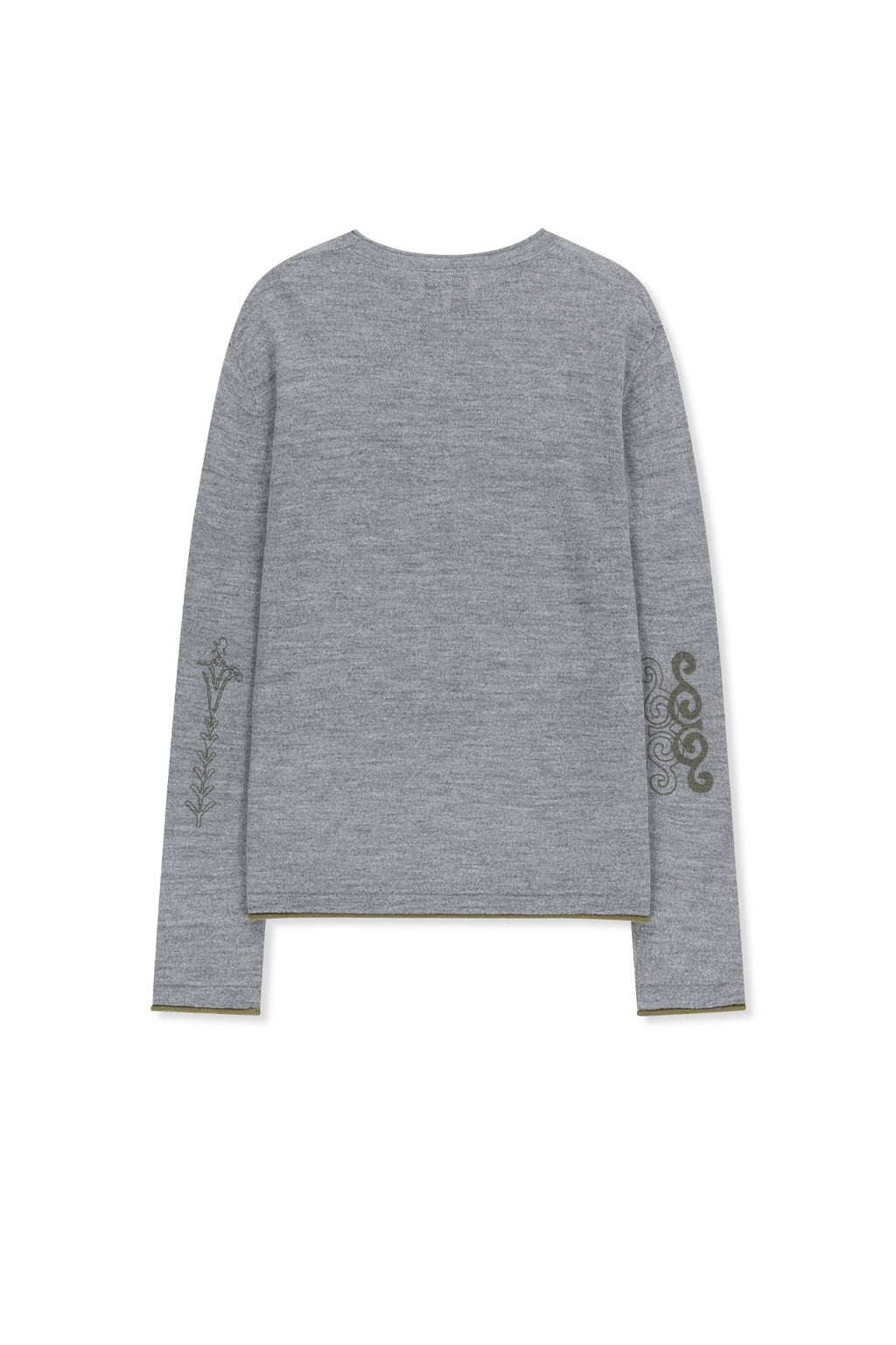 Matin Kim - Matin Sleeve Graphic Sheer Knit Pullover (Grey) product image 2 | TRAB K-Fashion Australia
