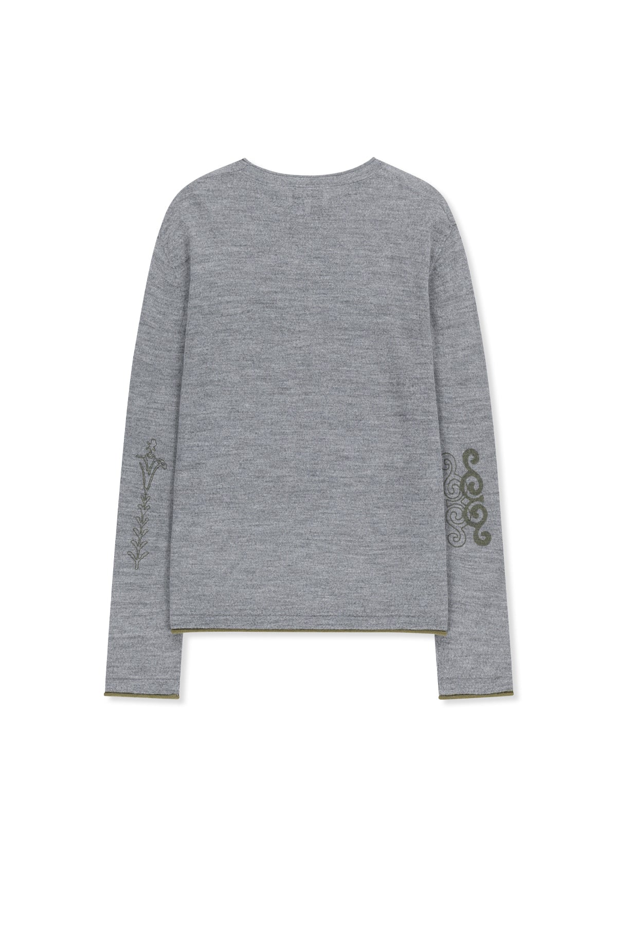 Matin Kim - Matin Sleeve Graphic Sheer Knit Pullover (Grey) product image 2 | TRAB K-Fashion Australia