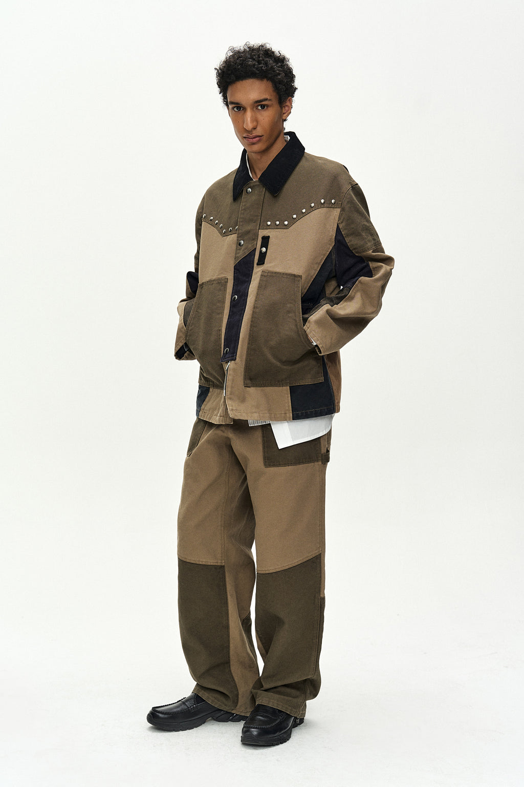 Andersson Bell - Austin Patchwork Washed Wide-Leg Jeans (khaki) (Khaki) product image 3 | TRAB K-Fashion Australia