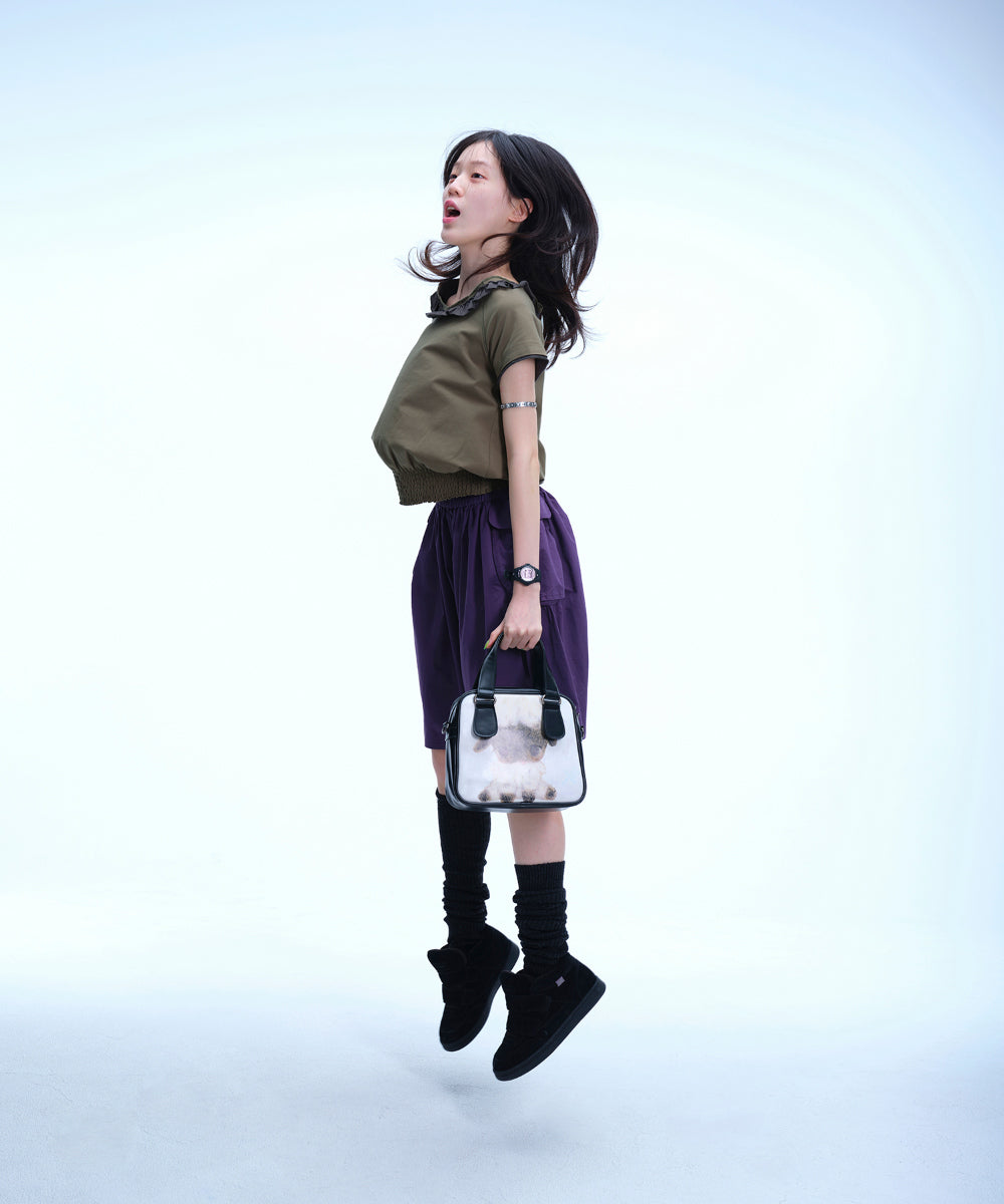 Coyseio - Ruffle V-Neck Smocked T-Shirt (Olive) product image 5 | TRAB K-Fashion Australia