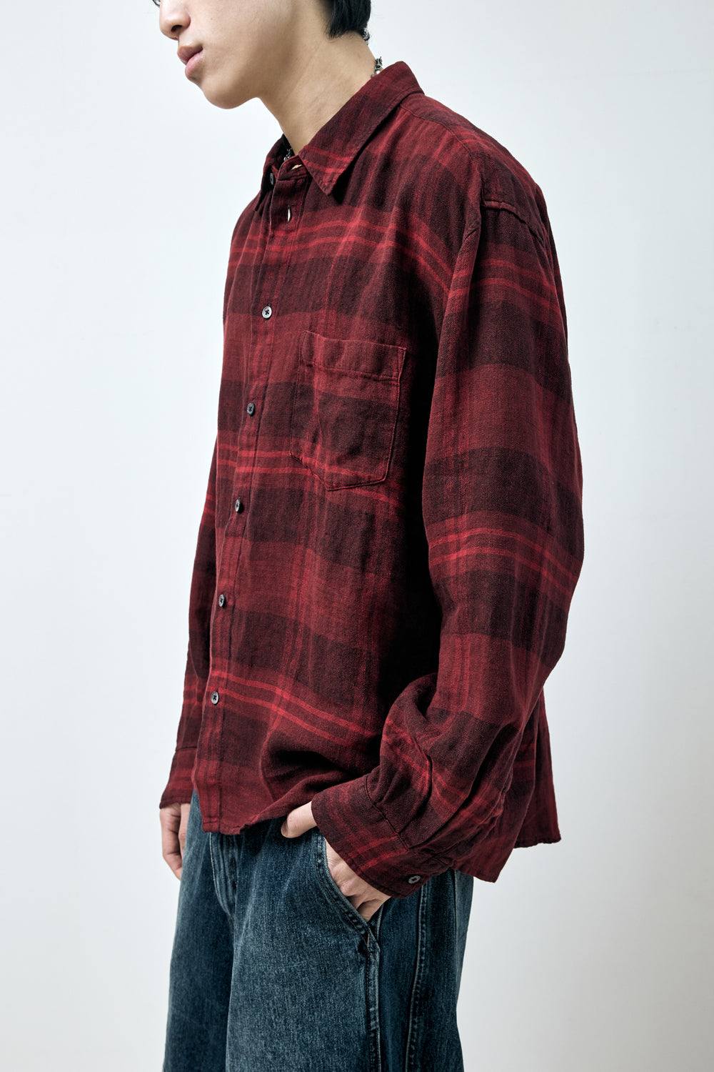 Hatchingroom - Classic Shirt Linen Big Check Dark (Red) product image 11 | TRAB K-Fashion Australia