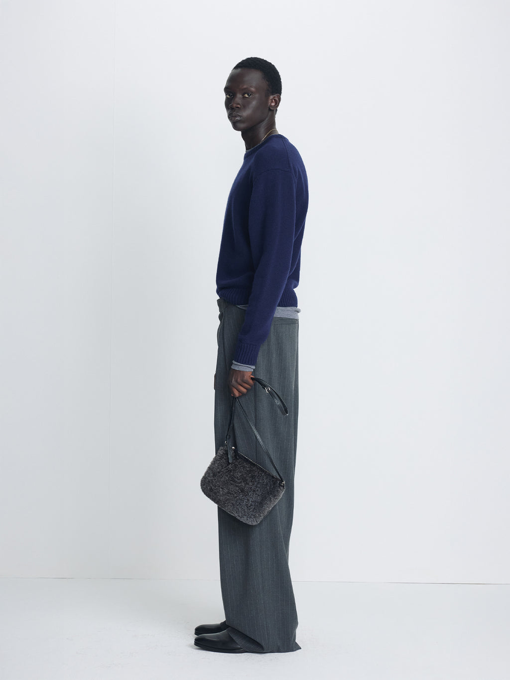 Tonywack - Cross Tuck Wide Trousers (Grey Pinstripe) product image 3 | TRAB K-Fashion Australia